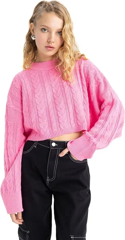 Besuche den DeFacto-Store DeFacto Pullover Damen Langarm Blusen & Tuniken - Pullover Damen Winter Sweater Regular Fit Crew Neck — Weihnachtsmode