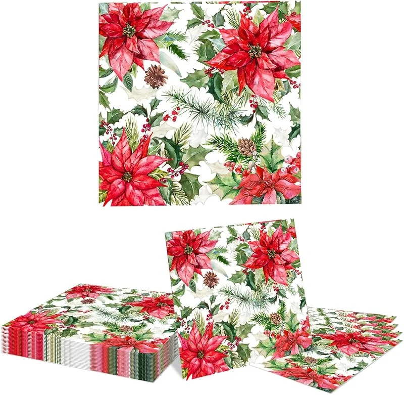 Marke: GlamRays GlamRays Weihnachts Papierservietten 20 Stück 32x32cm Zweilagig Saugfähig Einweg Servietten mit Weihnachtsstern Motiv für Festessen Winter und Neujahr — Advent und Tisch