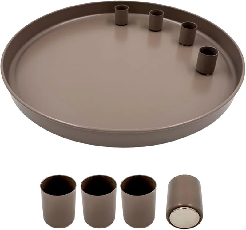 Besuche den Seaside No.64-Store Tablett mit 4 magnetischen Kerzenhaltern – Mattes Design – Taupe, Ø 30 cm — Kerzenlicht Abendessen