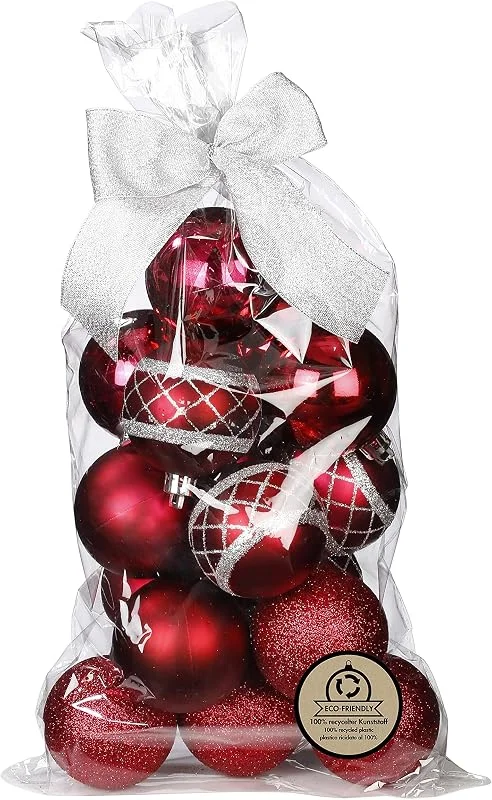 Besuche den Inge-glas-Store Inge-glas Weihnachtskugeln Kunststoff 6cm x 16 Stück Set mit Motiv Glitzer Christbaumkugeln Berry Kiss — Weihnachtsdeko