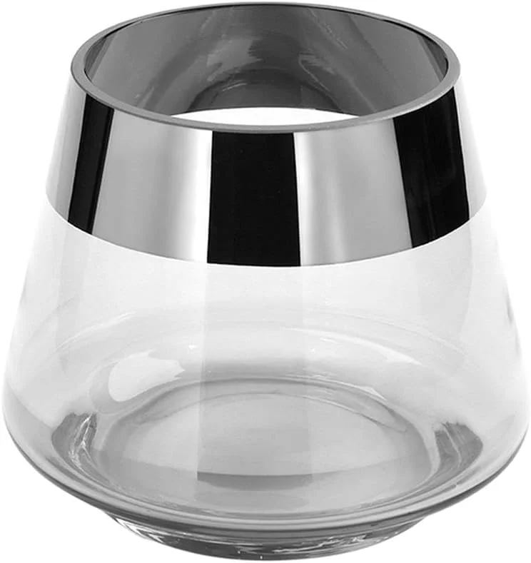 Besuche den Fink-Store FINK Teelichthalter JONA Glas Transparent mit Silberrand - H 9 cm, Ø 11 cm — Kerzenlicht Abendessen