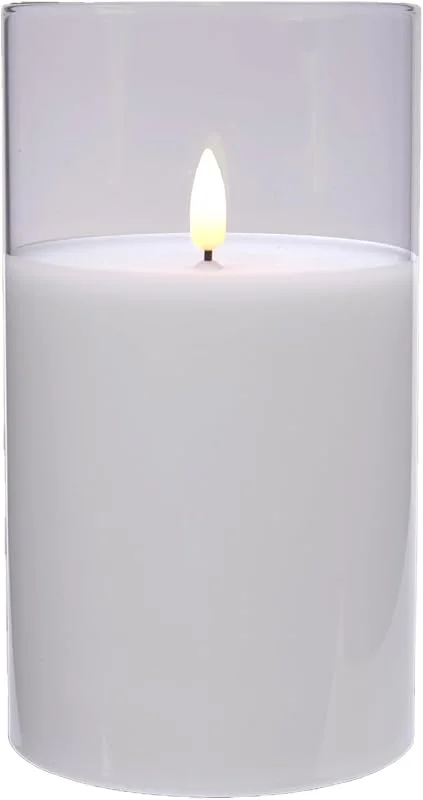 Marke: Kaemingk Kaemingk LED Kerze im Glas mit Timerfunktion 7, 5x11cm Wachs - flackernde Flamme Effekt - Echtwachskerze batteriebetrieben - Windlicht Wachskerze Weiß Warmweiß — Kerzenlicht Abendessen