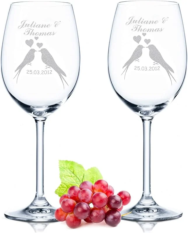 Besuche den GRAVURZEILE-Store GRAVURZEILE Weingläser - Wedding Bird Design im Set - graviert mit Wunschnamen & Datum - Geschenk zur Hochzeit, Verlobung & Jahrestag - ein perfektes Hochzeitsgeschenk — Wein und Festtafel