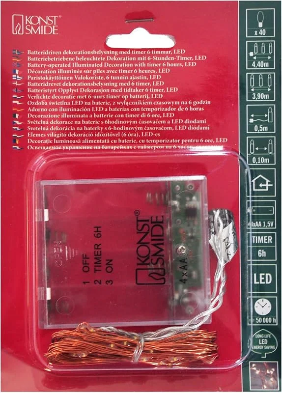 Besuche den Konstsmide-Store Konstsmide Micro LED Lichterkette, 6h Timer, 40 bernsteinfarbene Dioden, batteriebetrieben, Innen, messingfarbener Draht - 1461-880 — Weihnachtsbeleuchtung