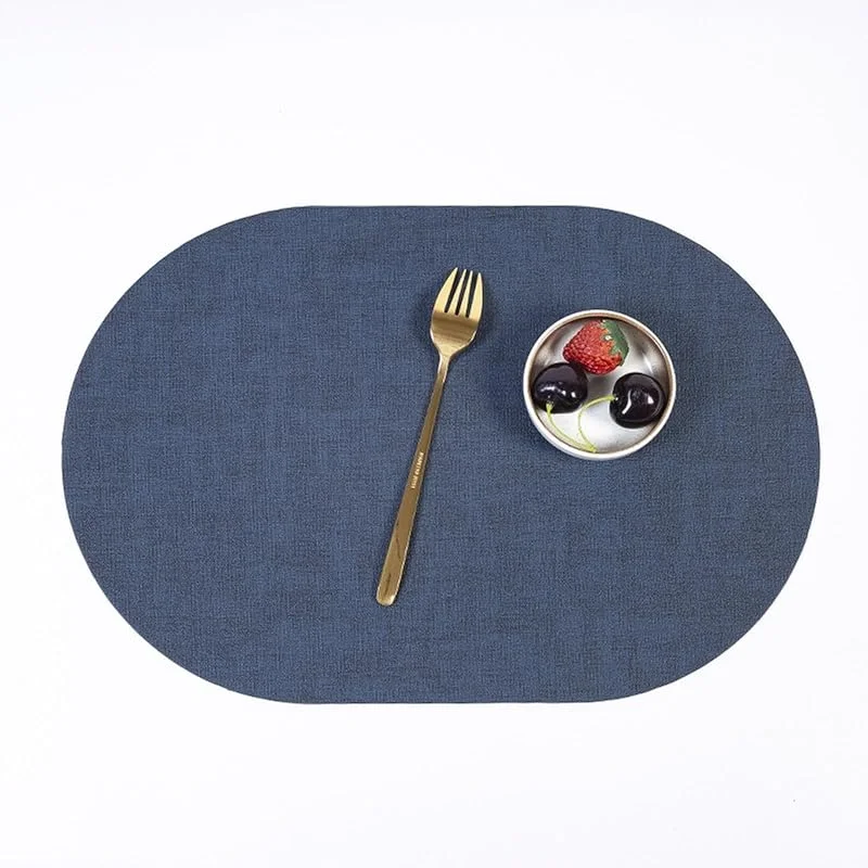Besuche den Epinki-Store Epinki Tischset rutschfest Abwaschbar Oval, 2er Set PU Leder Platzmatten Abwaschbar Weihnachten Gewebt Muster Hitzebeständige, Tischmatte Schreibtisch Dunkel Blau für Speisetisch Hotel, 30x45CM — Küche & Haushalt
