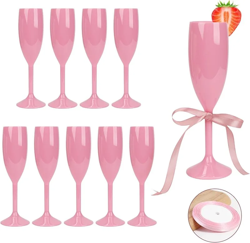Marke: KUK Champagnerflöte, Acryl, Champagnergläser, Hochzeit, Toasten, Champagnerflöte, Kelch mit Satinband, Nano-Klebeband, wiederverwendbar, unzerbrechlich, Champagnerbecher für Junggesellinnenabschied — Wein und Festtafel
