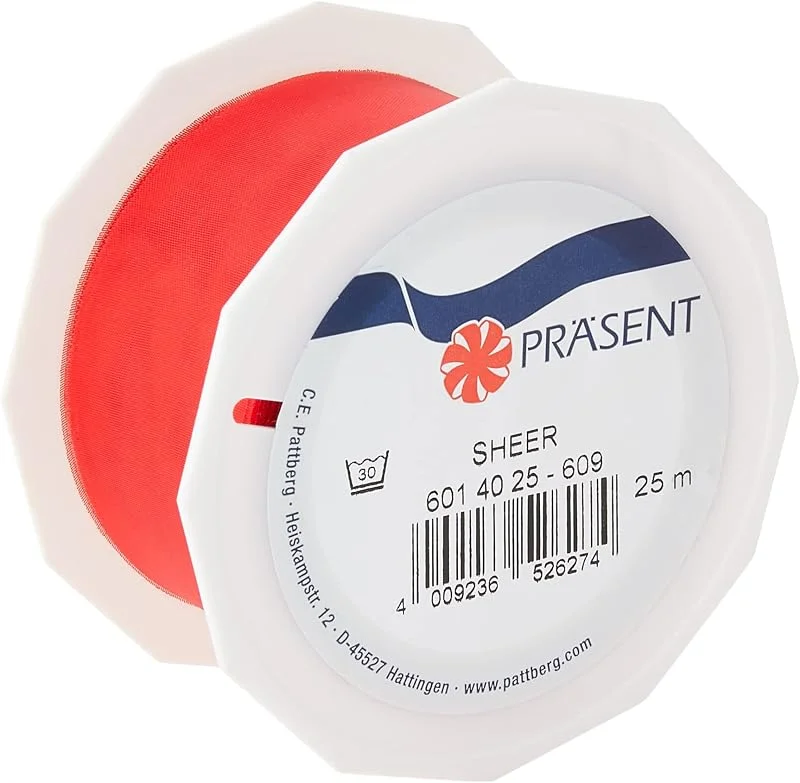 Besuche den PRÄSENT-Store PRÄSENT C.E. Pattberg Sheer Organzaband rot, 25 m Geschenkband zum Einpacken von Geschenken, 40 mm Breite, Zubehör zum Dekorieren & Basteln, Dekoband — Advent und Tisch