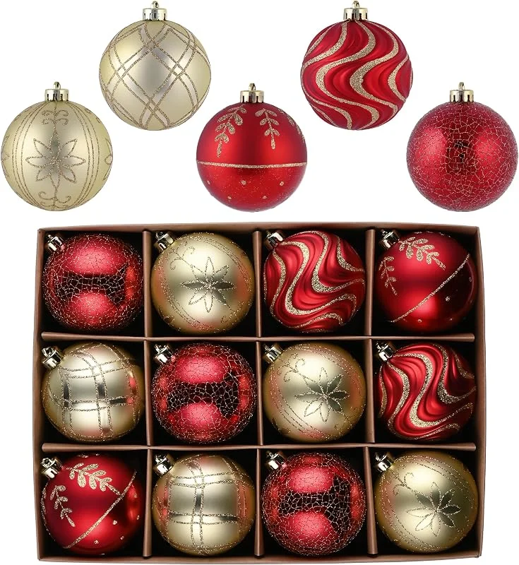 Besuche den Valery Madelyn-Store Valery Madelyn Weihnachtskugeln, 12stück 8cm Christbaumkugeln Weihnachtskugel mit Geschenkpaket, Weihnachtsbaumschmuck Christbaumschmuck mit Aufhänger, deko Weihnachten, Thema Rot Gold (L) — Weihnachtsdeko