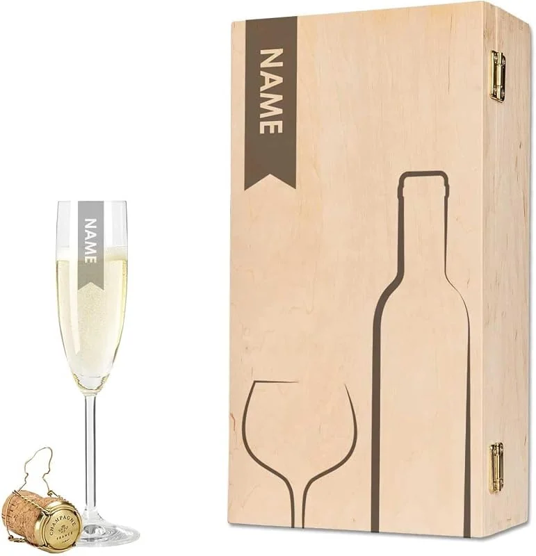 Besuche den GRAVURZEILE-Store GRAVURZEILE Leonardo Sektglas - Graviertes Sektglas Elegant - Personalisiert mit Name inkl. Holzkiste - Personalisiertes Sektglas als Geschenk für Frauen & Männer - Geschenk für Sie & Ihn — Wein und Festtafel