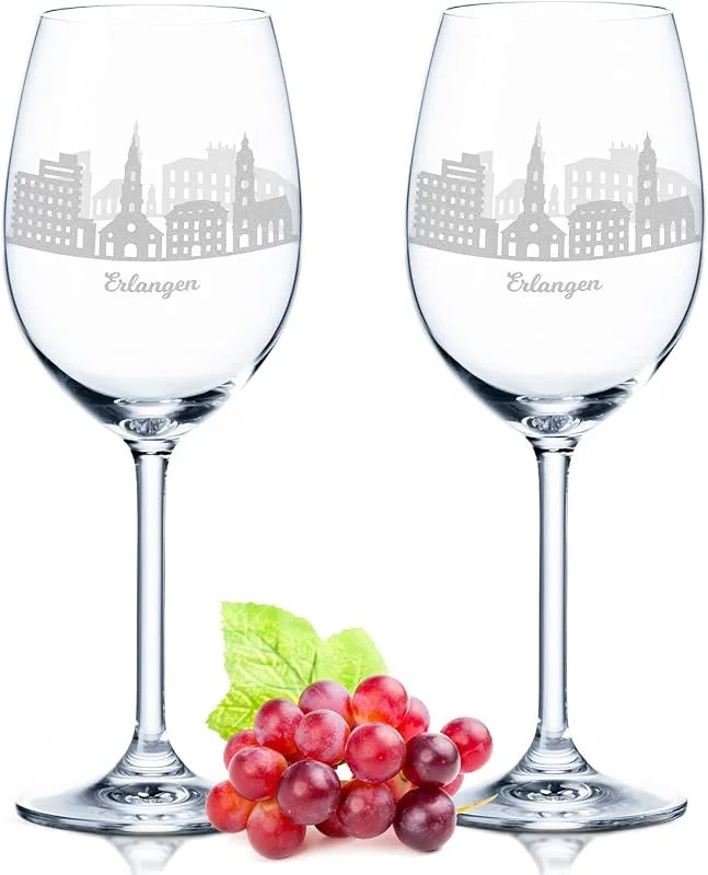 Besuche den GRAVURZEILE-Store GRAVURZEILE Weingläser mit Gravur - Skyline Erlangen im Set - Hochwertige 360° Lasergravur - schönes Geschenk als Andenken, Souvenir oder für Sammler & Weingenießer zum Geburtstag — Wein und Festtafel