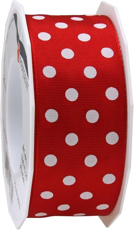 Besuche den PRÄSENT-Store PRÄSENT Polka DOTS Band mit Drahtkante rot, weiß, 20 m gepunktetes Dekoband, 40 mm Breite, leicht biegsames Schleifenband zum Dekorieren & Basteln, für besondere Anlässe — Geschenkverpackung