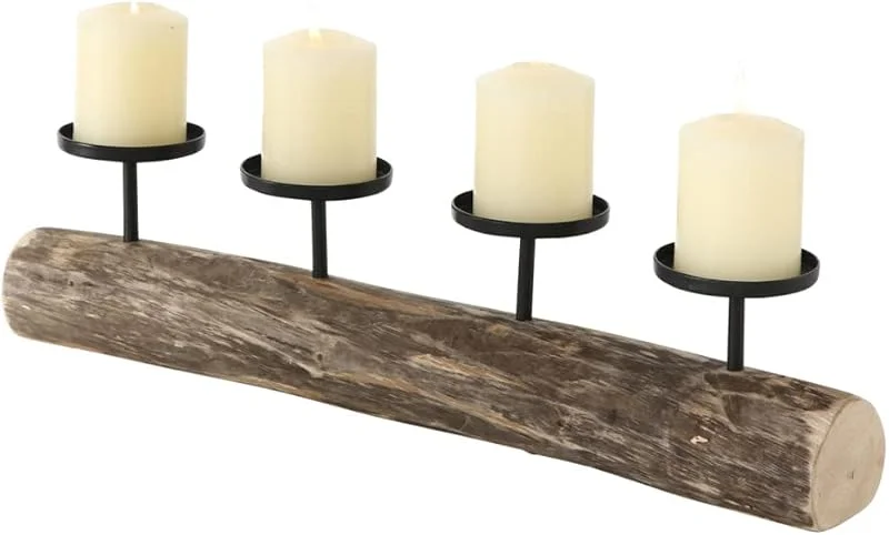 Marke: BOLTZE Kerzenleuchter Tempe, 4-flammig, Holz und Metall, Natur, Schwarz — Advent und Tisch