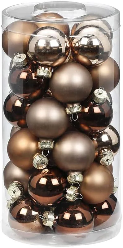 Marke: We Love Christmas Weihnachtskugeln Glas 4cm x 30 Stück Christbaumkugeln Mix braun beige dunkelbraun - Elegant Lounge — Weihnachtsdeko