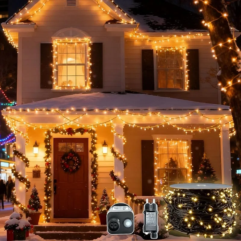 Marke: Kidsgigglz LED Lichterkette Außen 50m 500LED Warmweiß, IP44 Wasserdicht Lichterketten mit 8 Modi Speicherfunktion, 31V Niedervolt Stecker, Weihnachtsbeleuchtung für Garten Baum Balkon Hochzeit Party