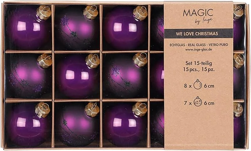 Besuche den Inge-glas-Store Weihnachtskugeln Glas 6cm 15 Stück - Glitzer Sterne Motiv - Christbaumkugeln Weihnachtsbaumkugeln für Weihnachten - Christbaumschmuck & Weihnachtsbaumschmuck Lila Purpur - Purple Symphony — Weihnachtsdeko