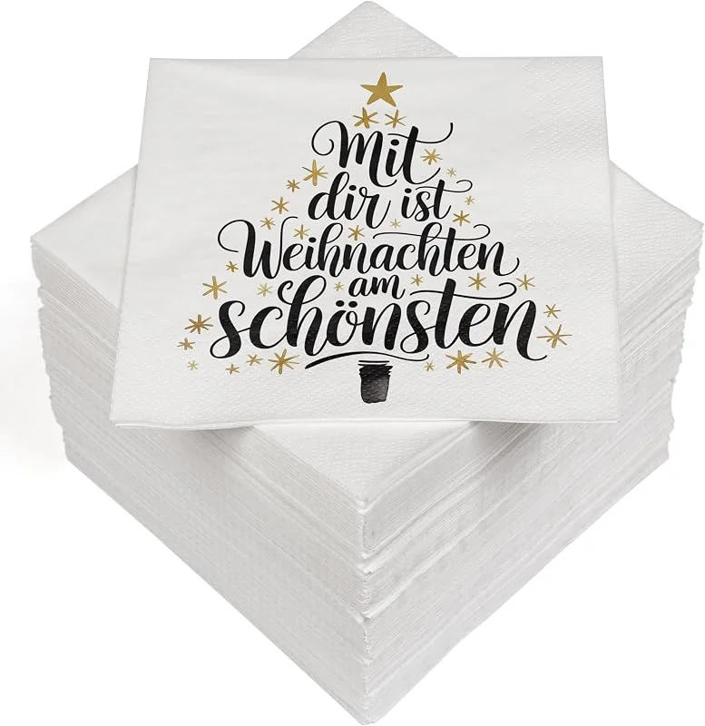 Besuche den Heku-Store HEKU 100 Servietten, 3-lagig, 33x33cm, "Mit dir ist Weihnachten am Schönsten"-Schriftzug I Saugstark und praktisch verpackt I Breite Auswahl I Ideal für besondere Anlässe — Advent und Tisch