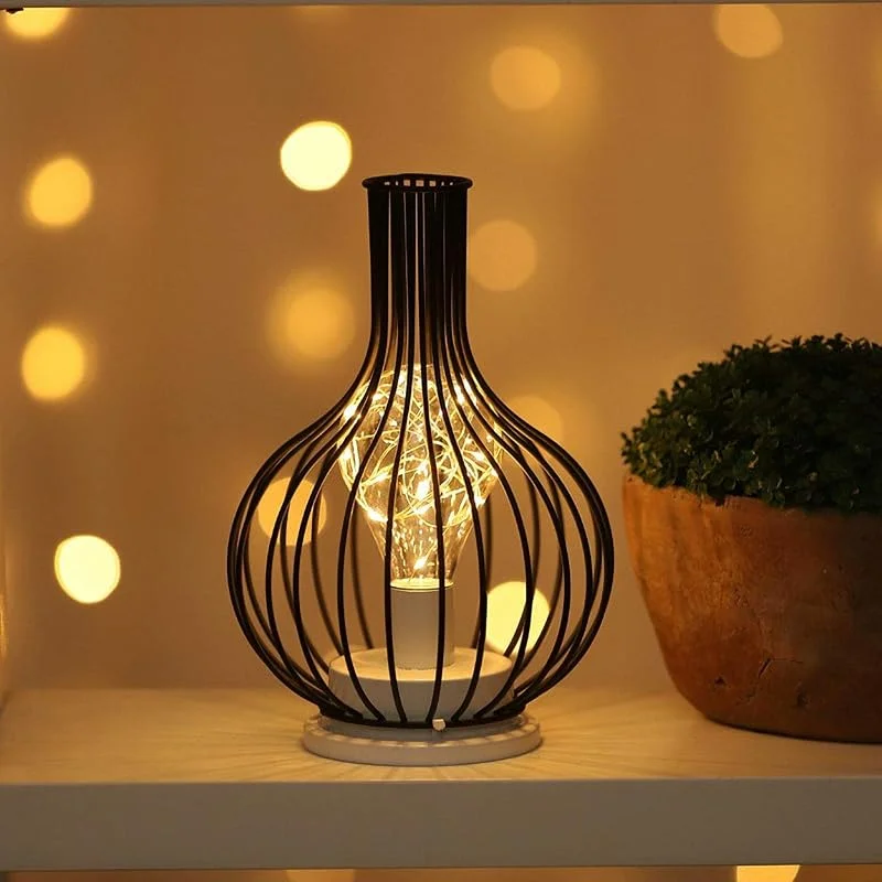 Marke: Ulalaza Ulalaza Black Metal Wire Tischlampe Modern Iron Basket Cage Style Nachtlicht Retro Nachttisch Standleuchten Nachttisch für Schlafzimmer Wohnzimmer — Kerzenlicht Abendessen