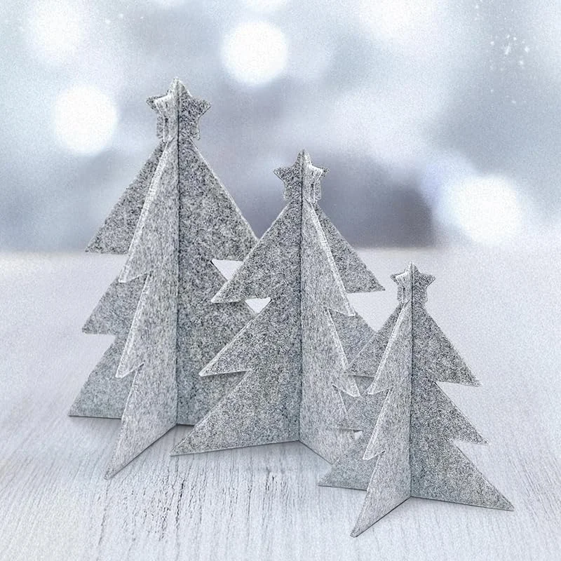 Besuche den Miqio-Store Miqio Stilvolle Weihnachtsdeko – Tannenbäume aus Filz – 3er Set – dekorativer Weihnachtschmuck - Weihnachtsbaum als Deko für Tisch, Regal und Fensterbänke - hellgrau — Advent und Tisch