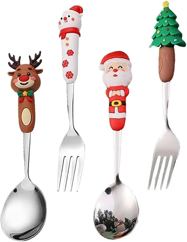 Marke: Ericetion Weihnachtsgeschirr-Set, 4-teilig – Kaffeelöffel & Teelöffel Aus Edelstahl, Dessert- & Obstgabeln – Geschenk Für Kaffee, Dessert Und Eiscreme — Advent und Tisch