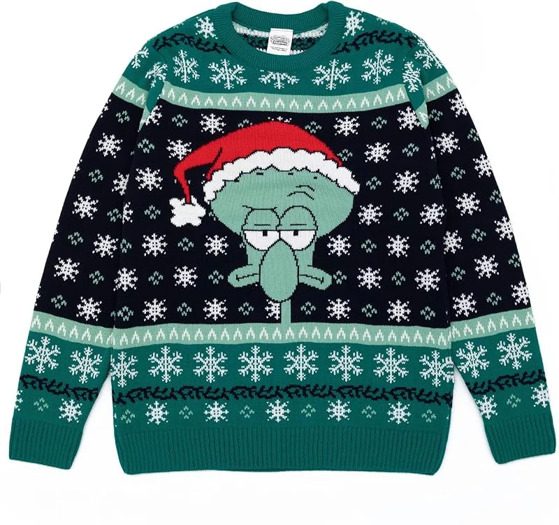 Marke: SPONGEBOB SQUAREPANTS SPONGEBOB SQUAREPANTS Heren Green Squidward Christmas Jumper, Feestelijke Cartoon trui Vier de feestdagen met deze Spongebob Inspired Knitwear, Ideaal Cadeau voor chagrijnige mannen — Weihnachtsmode