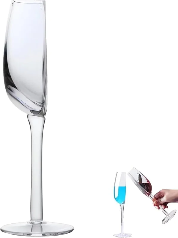 Marke: BOSENIYU Halbe Weingläser Becher, Lustiges wiederverwendbares Weinglas in der Hälfte geschnittenes Glas, langstieliges halbrundes Rotweinglas. (1 Pcs) — Wein und Festtafel