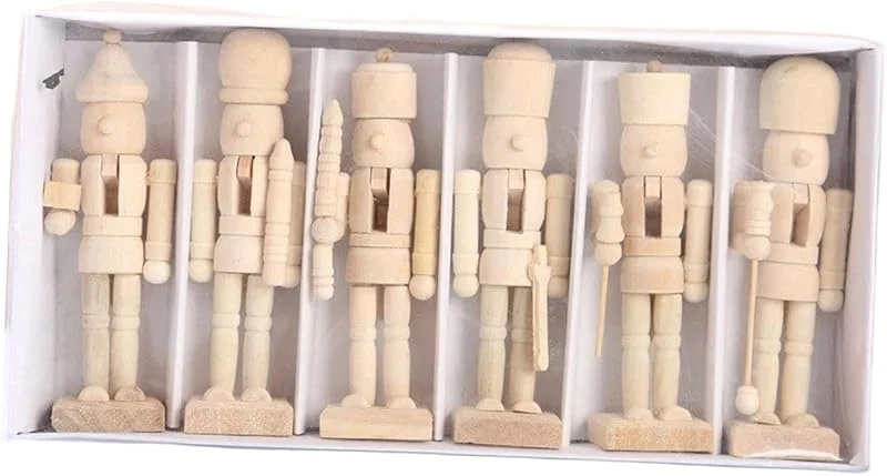 Marke: Woideklu 6 Stück Nussknacker Figuren DIY Weihnachtsnussknacker Unbemalte Holzfiguren Bastelpuppe Tischdeko Bemalbare Puppenholz für Malaktivitäten Familienkuns, Kein Pinsel Und Keine Farbe — Weihnachtsdeko