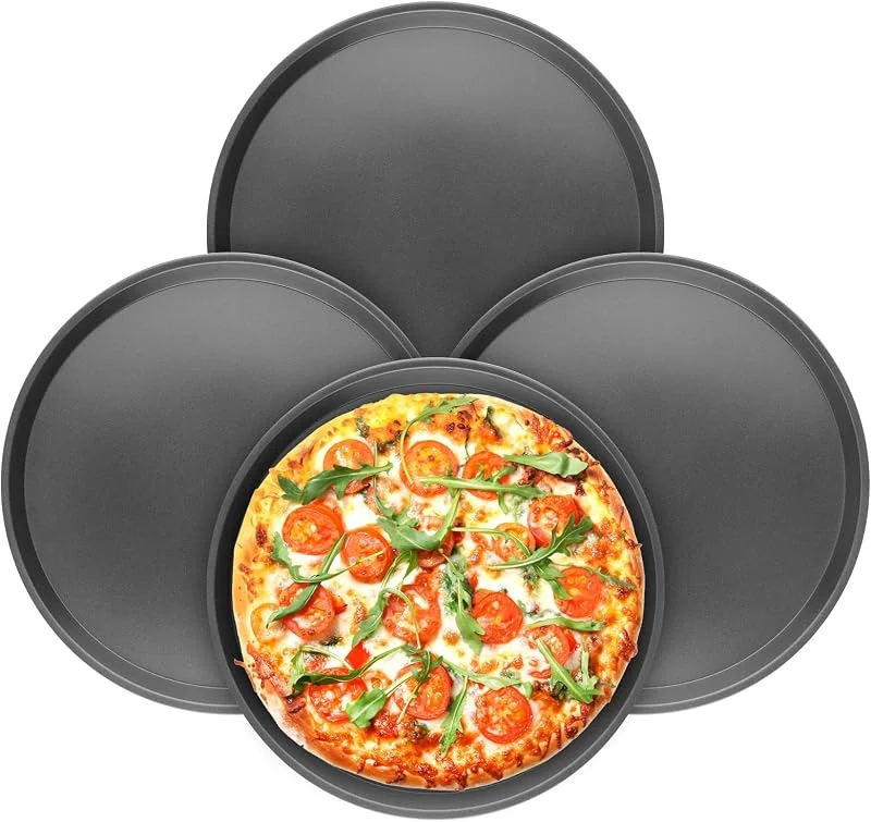 Besuche den CEWROM-Store CEWROM Pizza Backblech Set, 29cm Pizzablech 4er Set, Carbonstahl Pizzateller Antihaftbeschichtet Pizzabackbleche Set für Pizza, Lebkuchen, Langlebig & Leicht zu reinigen, 29 * 29 * 1.5cm (29cm) — Weihnachtskueche