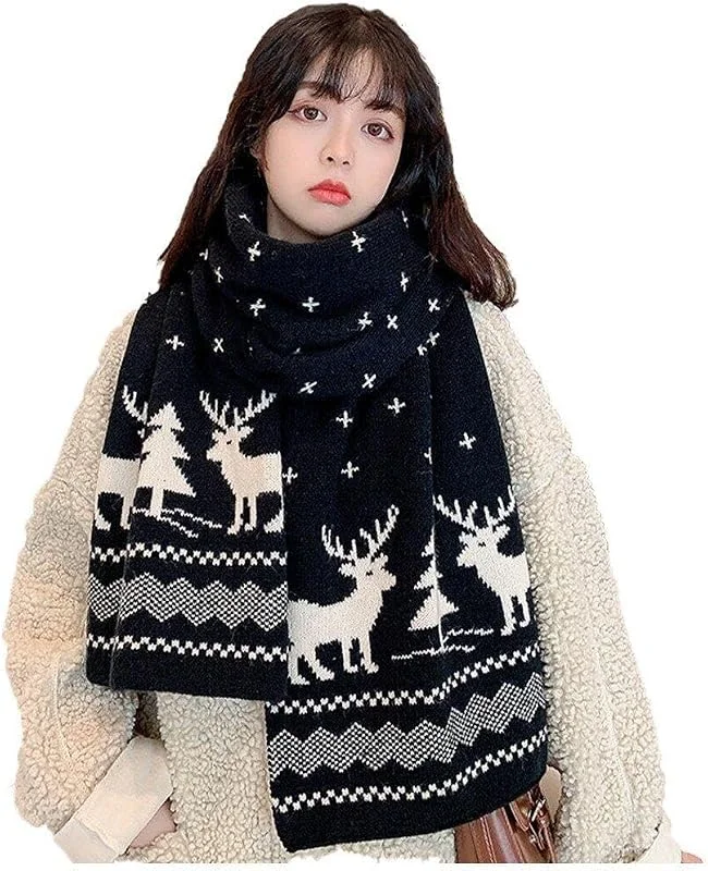 Marke: Hrippy Hrippy Weihnachtsschal Niedlichem Rentiermuster, Strickschal, Herbst Und Winter, Warmer Halswickel, Lässiger Langer Schal Für Damen Und Mädchen — Weihnachtsmode