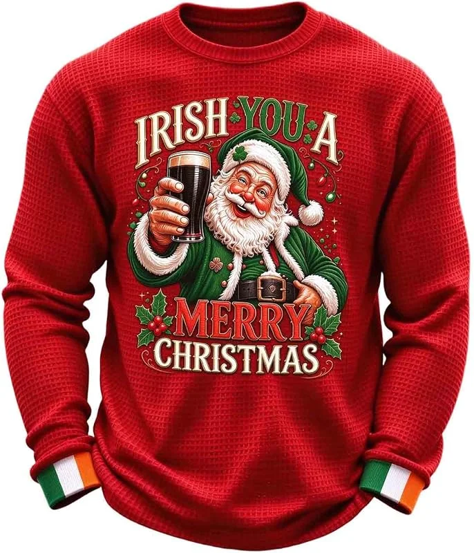 Marke: Generic Weihnachtspullover Herren Waffle Lustig Print Sweatshirt mit Rundhals — Weihnachtsmode