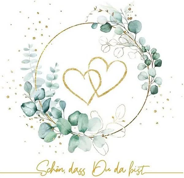 Besuche den Serviettenshop-Store 20 kleine Cocktail-Servietten Herzen um Eukalyptus gold weiß, Hochzeit, Heirat, Liebe, Schön dass Du da bist, basteln, Decoupage, Serviettentechnik, Tischdeko 25x25cm — Advent und Tisch