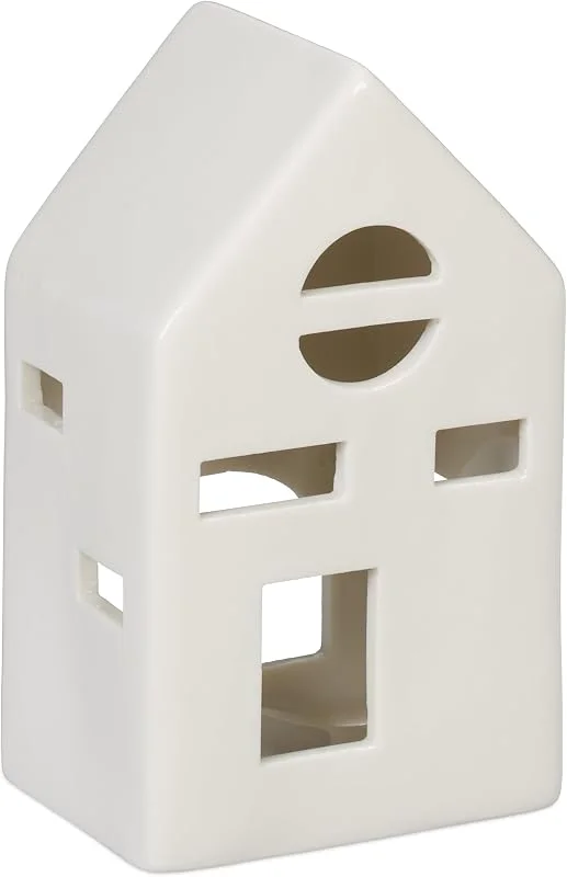 Besuche den Relaxdays-Store Relaxdays Teelichthaus Keramik, Leuchthäuschen für 1 Teelicht, H x B x T: 12, 5 x 7 x 6 cm, Teelichthalter Haus, weiß — Advent und Tisch