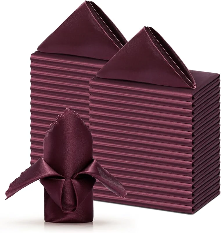Marke: Counfeisly Burgunderrote Satin-Servietten – 100 Stück, 43, 2 x 43, 2 cm, gewellt, elegante quadratische Tischservietten für Restaurant, Hochzeiten, Bankett, Party — Advent und Tisch