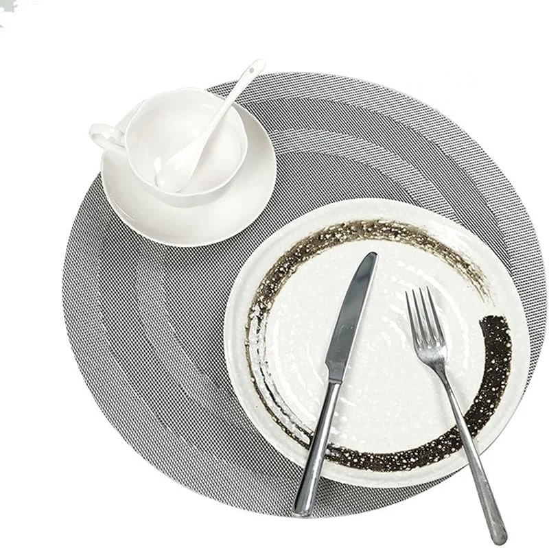 Besuche den Epinki-Store Epinki Tischsets Abwaschbar Rund, 2er Set 38CM Platzset Weihnachten Abwischbar Gewebt Kreis Muster Anti-Rutsch aus PVC, Tischuntersetzer Natur Grau für Küche Restaurant — Küche & Haushalt