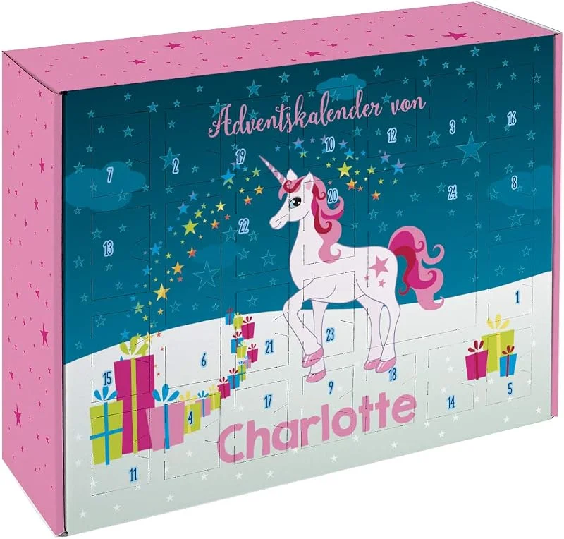 Besuche den Striefchen-Store Striefchen® Einhorn Adventskalender zum Befüllen für Kinder mit Ihrem Wunschtext bedruckt — Advent und Tisch