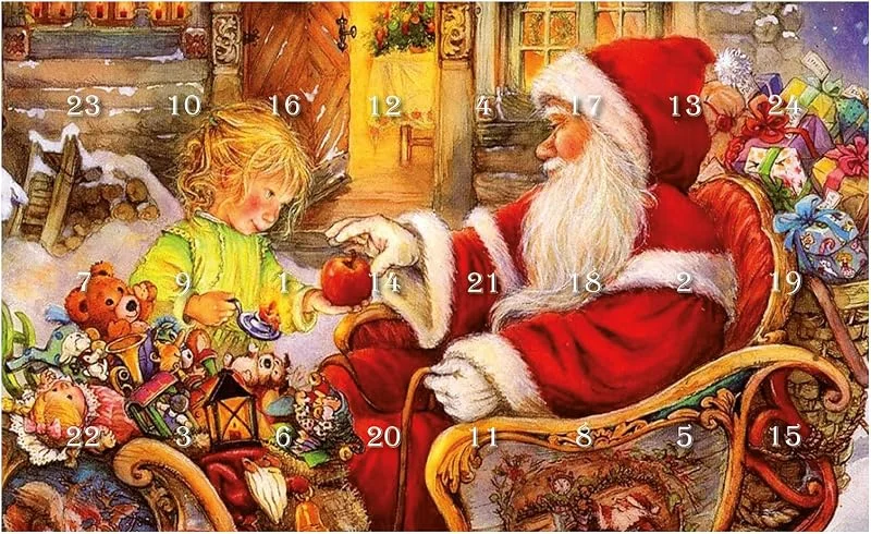 Marke: Krebs Glas Lauscha Krebs Glas Lauscha - Weihnachtsdeko, Baumschmuck - Adventskalender 24 Anhänger aus Glas - Motiv: Weihnachtsmann mit Kind - Größe der Anhänger: ca 3 cm