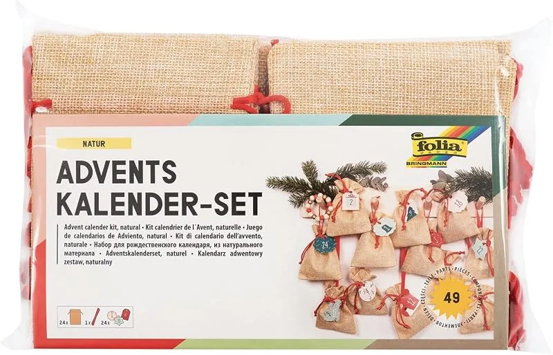 Besuche den folia-Store folia 63121 - Adventskalender Set mit Säckchen in Jute-Optik, Schnur 2 m lang, 24 Beutel je 10 x 13 cm groß und 24 Zahlenanhängern, für kleine Überraschungen im Advent — Advent und Tisch