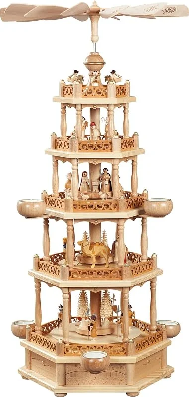 Marke: Pinnacle Peak Trading Company Weihnachtspyramide Erzgebirge Richard Glässer Seiffen Christi Geburt, 4-stöckig, natur für Teelichte, 16704 — Weihnachtsdeko
