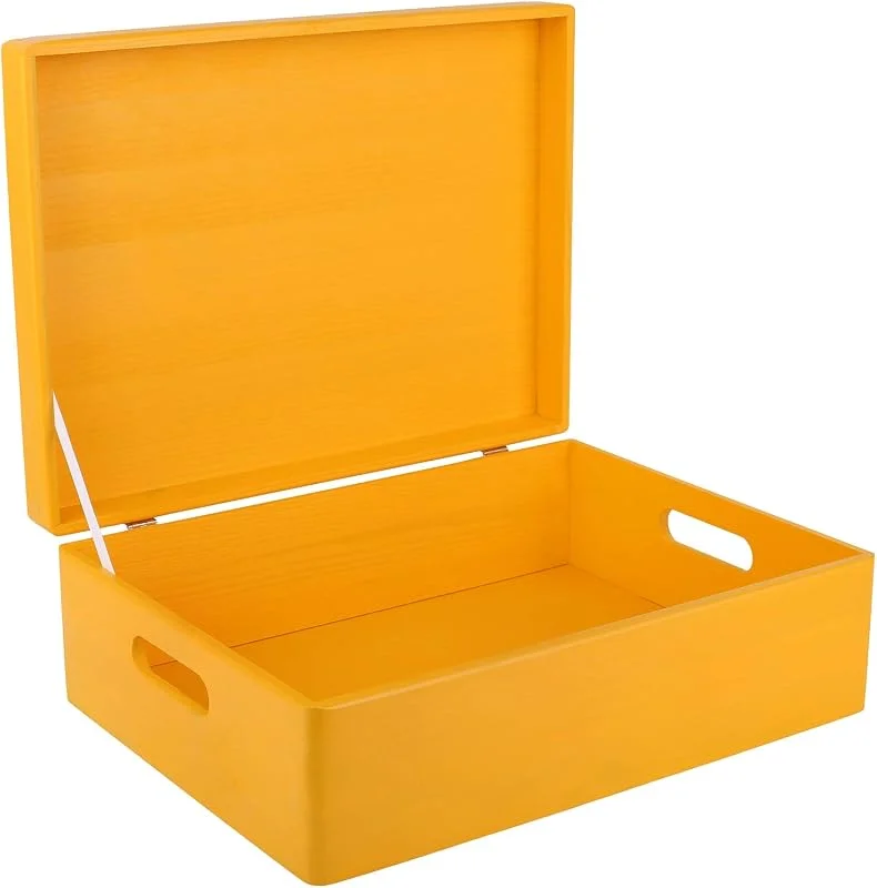 Besuche den Creative Deco-Store Creative Deco XL Gelb Große Holzkiste mit Deckel Weihnachten 40x30x14 cm — Geschenkverpackung