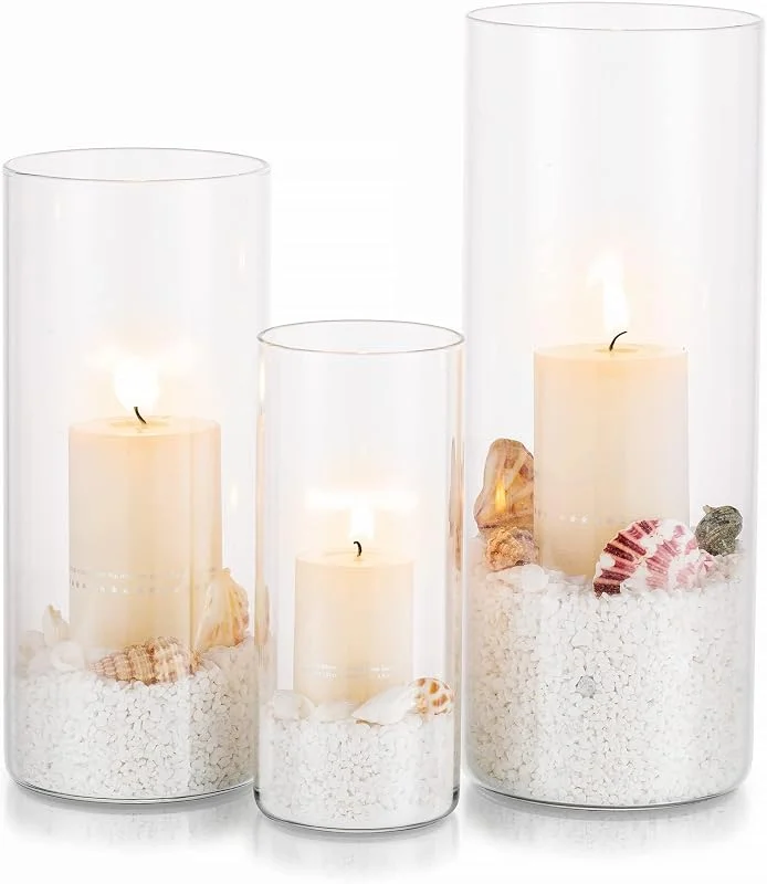 Besuche den Glasseam-Store Glasseam Kerzenhalter Glas Set Kerzenständer Glaszylinder (M+L+XL, 1 Satz) — Geschenkverpackung