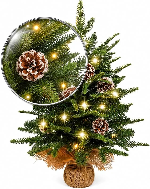 Marke: Suusolny 60cm Mini Weihnachtsbaum Künstlich Klein mit LED Beleuchtung Desktop Deko Tisch-Weihnachtsbäume für Weihnachtsdeko - mit Tannenzapfen