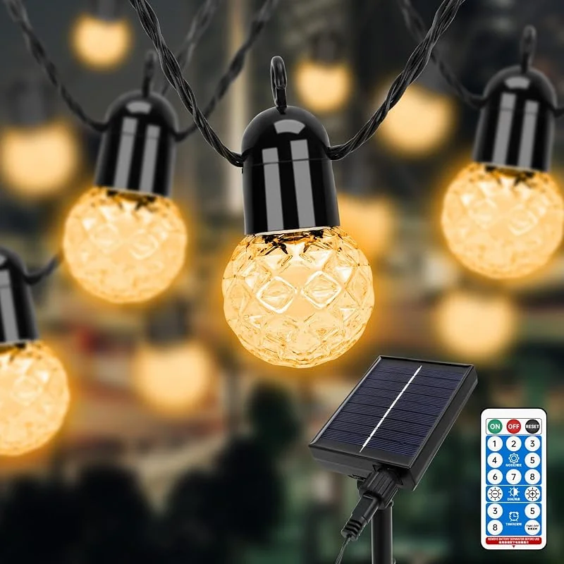 Besuche den sylvwin-Store sylvwin G40 Lichterkette Außen, 15M 25 LED 8 Modi Solarlichterkette LED Outdoor Lichterkette, Lichterkette Glühbirnen für Garten, Bäume, Hof, Patio, Party, Zimmer, Hochzeit(USB-Aufladung unterstützen) — Weihnachtsbeleuchtung