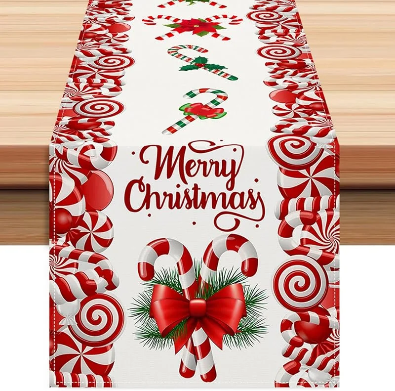 Marke: Hilai Weihnachtsdekorationen, Weihnachts-Tischläufer, 33 x 183 cm, rote und weiße Zuckerstangen-Tischdekoration für Zuhause, Party, Dekoration — Küche & Haushalt
