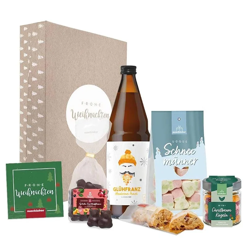 Besuche den naschlabor-Store naschlabor, Weihnachtsgeschenkbox exklusiv, Frohe Weihnachten und Weihnachtswünsche, Ein Geschenk für Frauen und Männer in der Weihnachtszeit, Marshmallows und Fruchtgummis zu Weihnachten — Geschenkverpackung