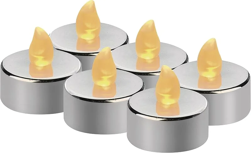 Besuche den EMOS-Store EMOS LED-Teelichter silber, 6 Stück flammenlose Kerzen mit Flacker-Effekt, Dekoration für Weihnachten, Weihnachtsbaum, Allerheiligen, IP20 für Innen, mit Batterie, warmweiß DCCV12 — Weihnachtsbeleuchtung