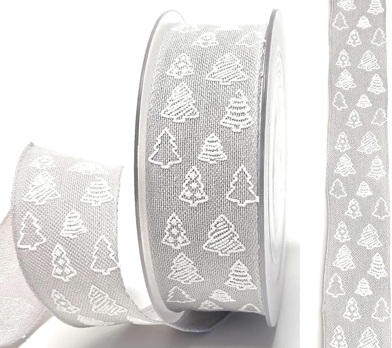 Marke: s.dekoda Schleifenband 15m x 35mm Grau - Weiß Juteband Tanne Weihnachtsband Dekoband Geschenkband [3708] — Geschenkverpackung
