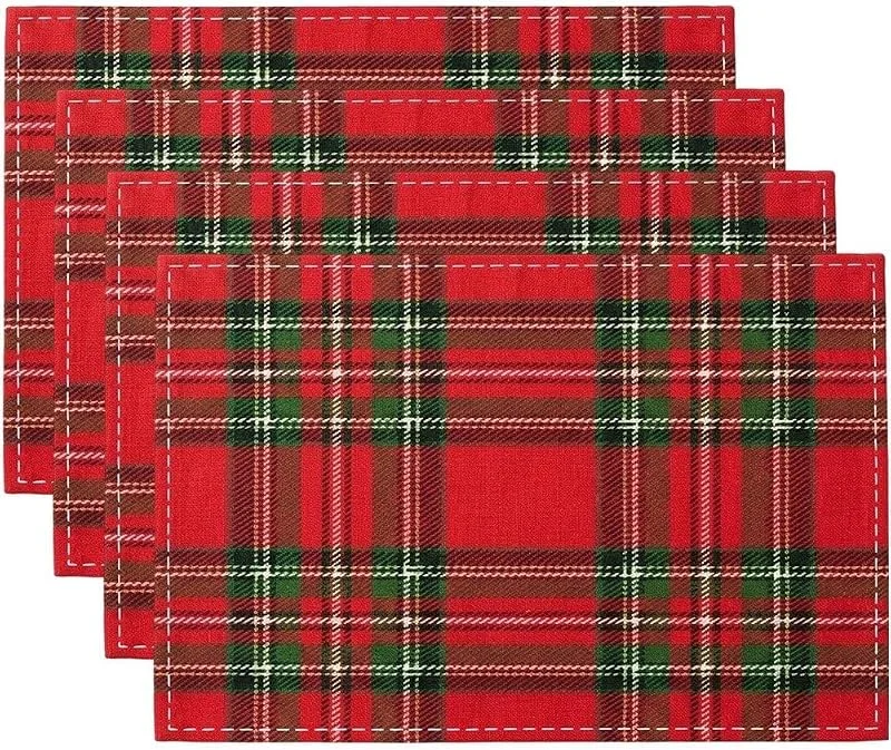 Marke: Hrippy Hrippy 4er-Set Weihnachtliche Platzsets Im Tartan-karo-Design, Schottisch Karierte Tischsets Für Die Festliche Küchendekoration — Küche & Haushalt