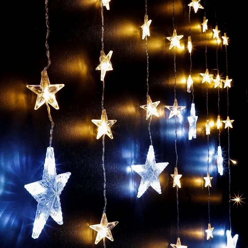Besuche den Spetebo-Store Spetebo LED Sternen Lichtervorhang - 250 cm - Lichterkette in warm und kalt weiß mit 8 Funktionen - Weihnachts Fenster Wand Dekoration Außen mit Stecker — Weihnachtsbeleuchtung
