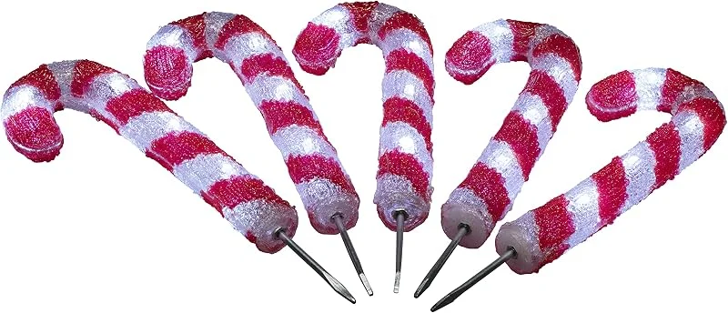Besuche den Konstsmide-Store Konstsmide LED Acryl Zuckerstangen, 5er-Set, klein, 40 kalt weiße Dioden, 24V, Außen (IP44), 3, 6W, weißes Kabel - 6229-203 — Weihnachtsbeleuchtung