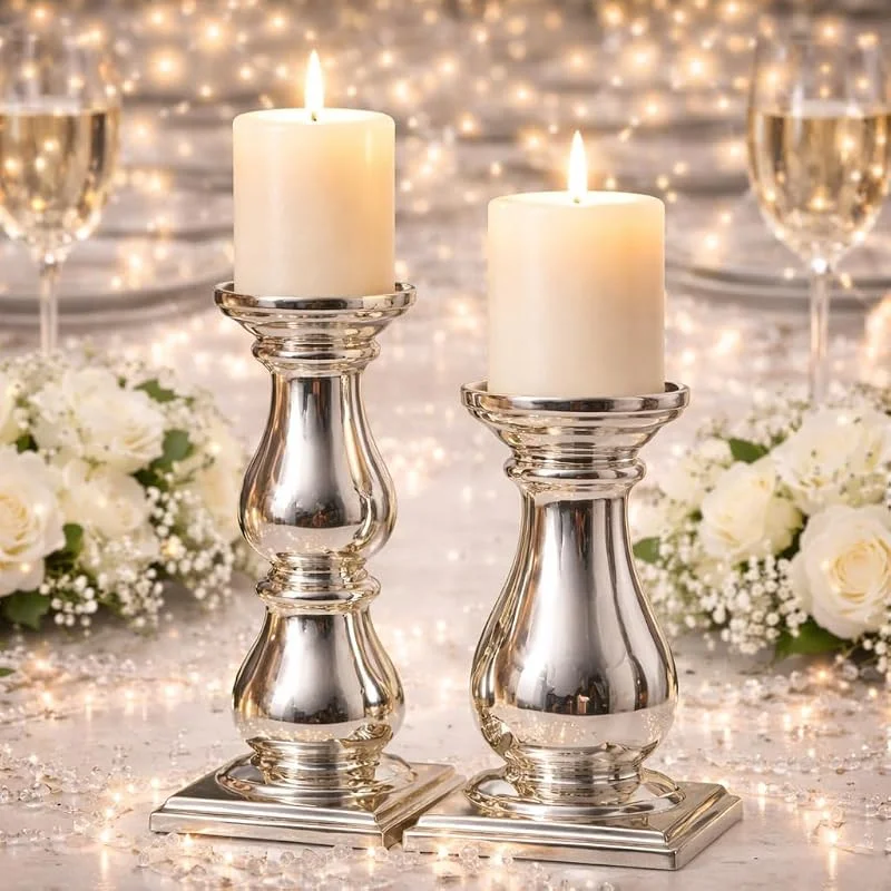 Besuche den DRULINE-Store 2er-Set Keramik Kerzenständer Silber Kerzenhalter für Stabkerzen Kerzenleuchter Silber Stumpenkerzenhalter Weihnachtsdeko Teelichthalter Deko Kerzenständer Stumpenkerzen Stabkerzenhalter Tisch — Kerzenlicht Abendessen
