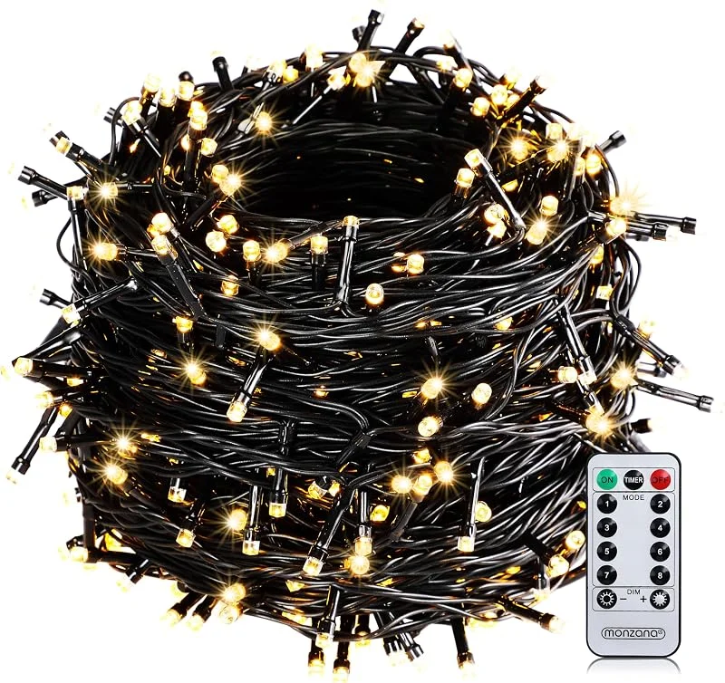 Besuche den Monzana-Store Monzana® 600 LED Lichterkette 60m mit Fernbedienung Timer Innen Außen 8 Modi Dimmbar IP44 Wetterfest Stecker Weihnachten Weihnachtsbeleuchtung Warmweiß